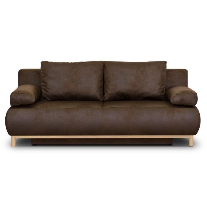 MIKA 3-zits slaapbank - Donkerbruin vintage leder - Opbergruimte - 192 x 84 x 93 cm