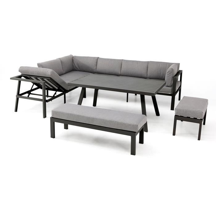 Tuinset - Antracietgrijs - Aluminium - 9 zitplaatsen - ANTALYA - DCB GARDEN