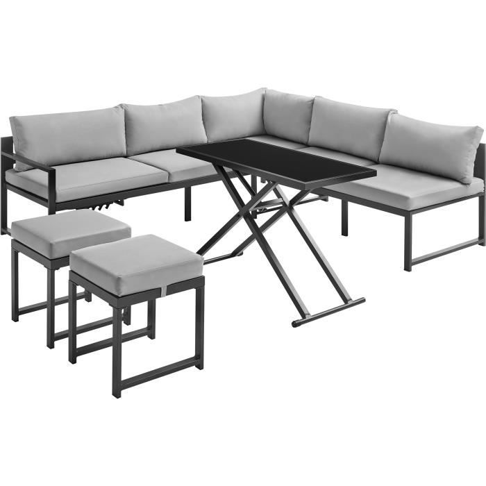 Tuinmeubelen met aluminium frame met kussens - 7 personen - Hipu - Grijs