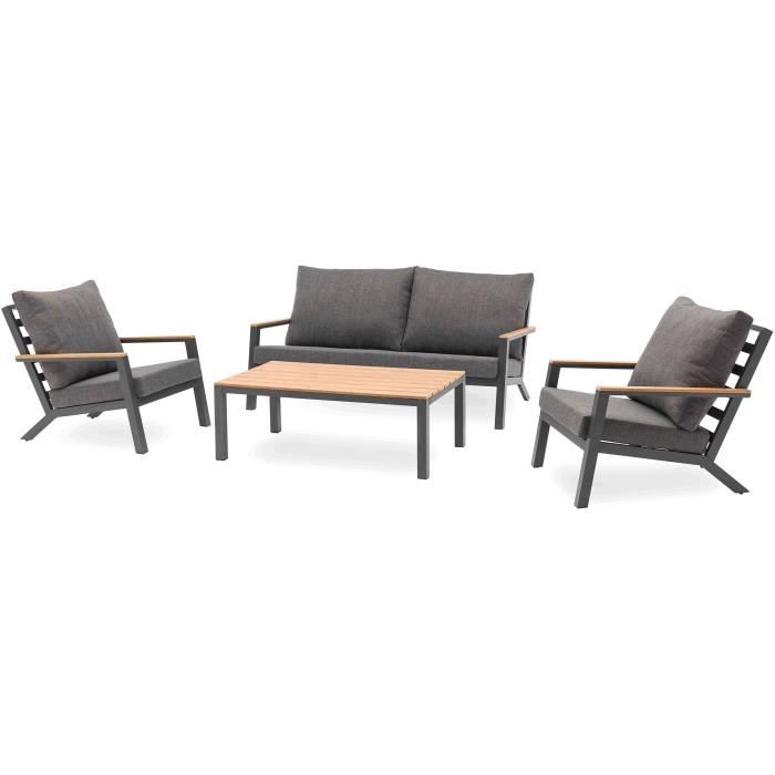 Lage tuinmeubelen - Aluminium - DCB GARDEN - 5 plaatsen - Antracietgrijs en polywood - KOMMOS