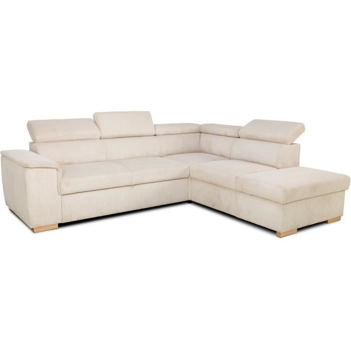 DAYTONA 5-zits omkeerbare converteerbare hoekbank - Beige ribfluweel - Opbergdoos - L 260 x H 94 x D 216 cm