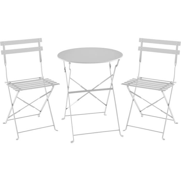 Bistroset - Tuinset - Klaptafel + 2 stoelen - Structuur: staal - Kleur: grijs