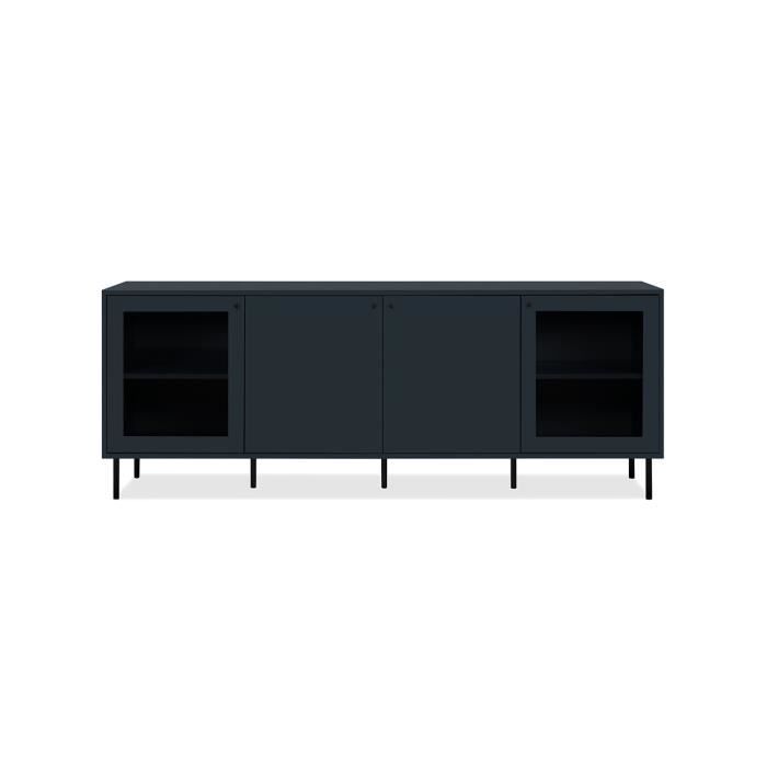 CARACAS TV-meubel - 2 deuren + 2 glazen deuren - Marineblauw decor - L180 x H68 x D40 cm