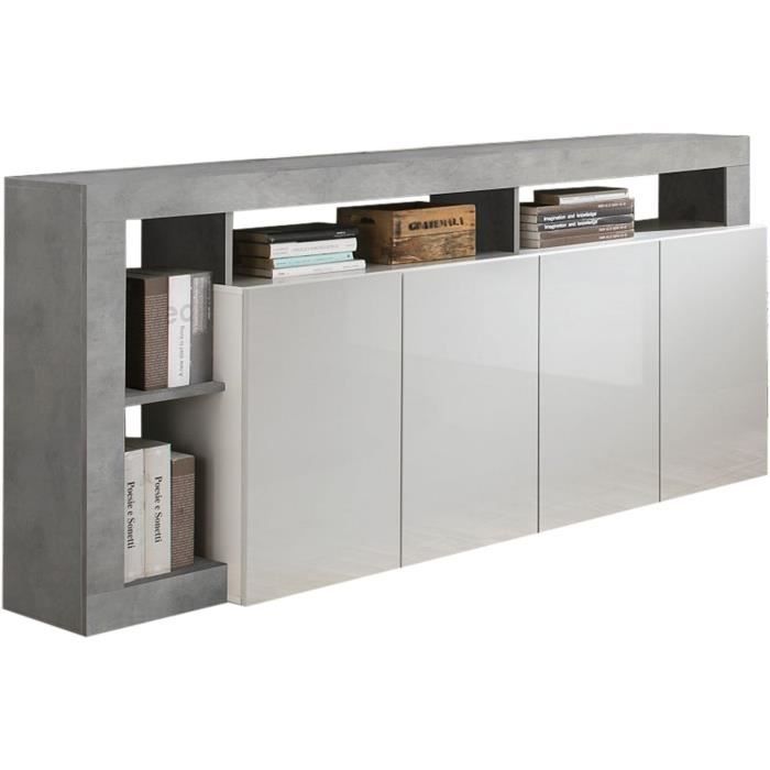 Maestro buffet - betonlook en glanzend gelakt wit - 4 deuren - l 184 x d 42 x H 93 cm