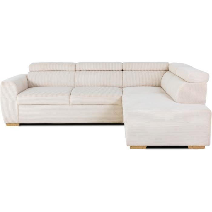 KELIO Omkeerbare hoekbank - 4 plaatsen - Beige ribfluweel stof - 245 x 184 x 87cm