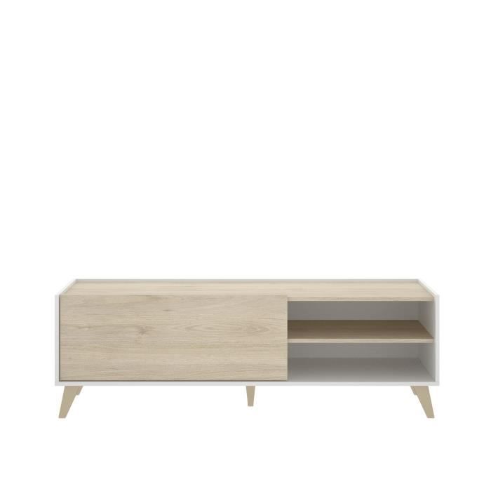 NESS woonkamerset: TV-meubel + Opklapbare salontafel - Melamine - Licht eiken en wit decor