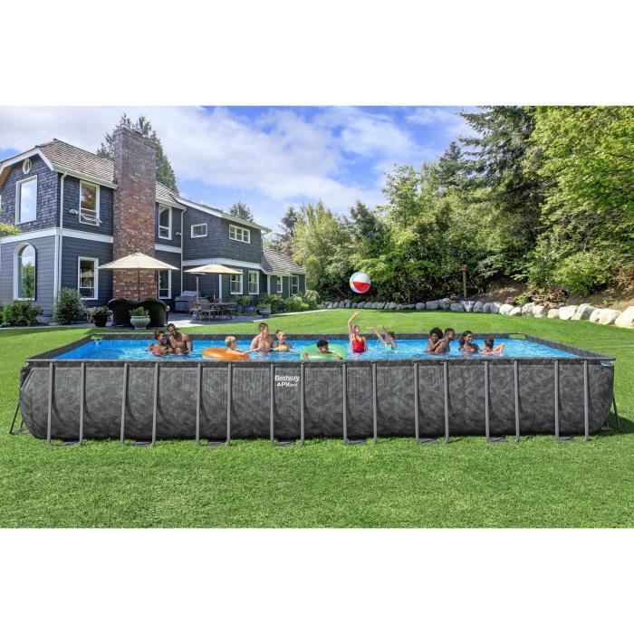 BESTWAY bovengrondse buisvormige zwembadset - APX 365 - 956 x 488 x 132 cm - Rechthoekig (zandfilter, 500g polysphere, ladder, afdekking)