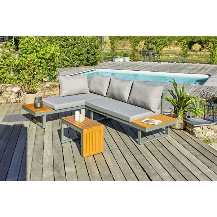 Modulair tuinmeubilair - Kaki - Acaciahout en aluminium - DCB GARDEN - 4 zitplaatsen - TOKYO