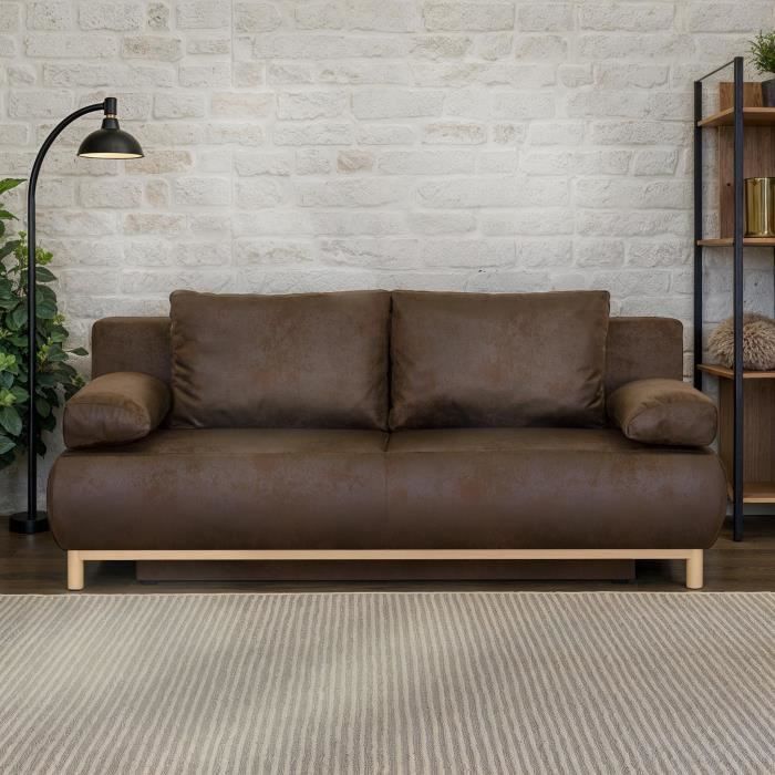 MIKA 3-zits slaapbank - Donkerbruin vintage leder - Opbergruimte - 192 x 84 x 93 cm