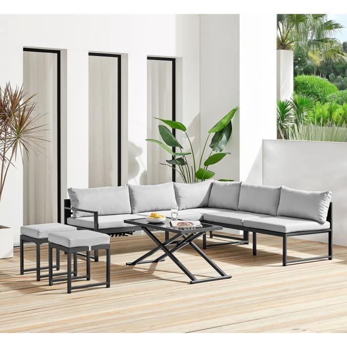 Tuinmeubelen met aluminium frame met kussens - 7 personen - Hipu - Grijs