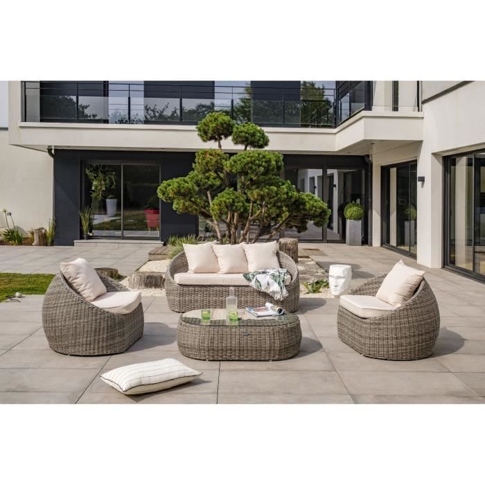 Lage tuinset - Grijs - Luxe half rond gevlochten hars - DCB GARDEN - 5 zitplaatsen - ISA
