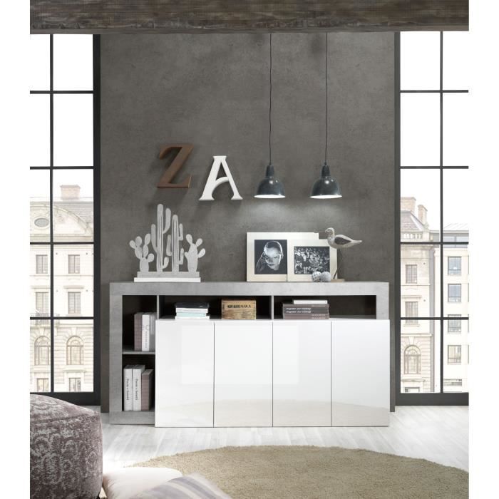 Maestro buffet - betonlook en glanzend gelakt wit - 4 deuren - l 184 x d 42 x H 93 cm