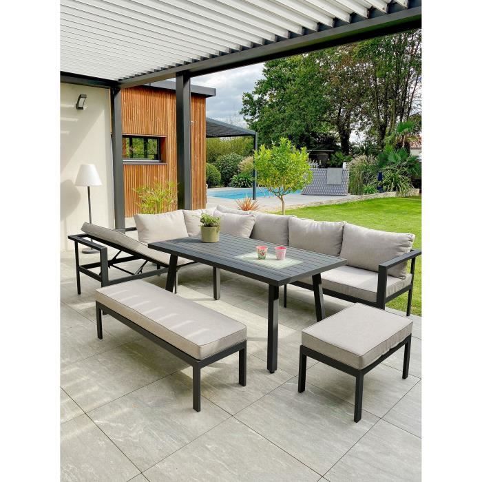 Tuinset - Antracietgrijs - Aluminium - 9 zitplaatsen - ANTALYA - DCB GARDEN