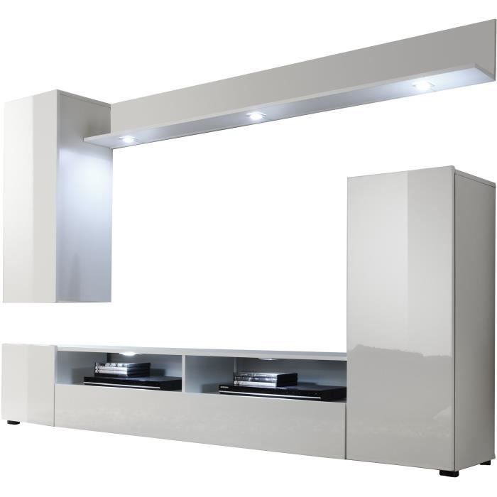 DOS TV-meubelset - 3 Deuren - LED - Mat en glanzend wit melamine - L208 x D33 x H165 cm
