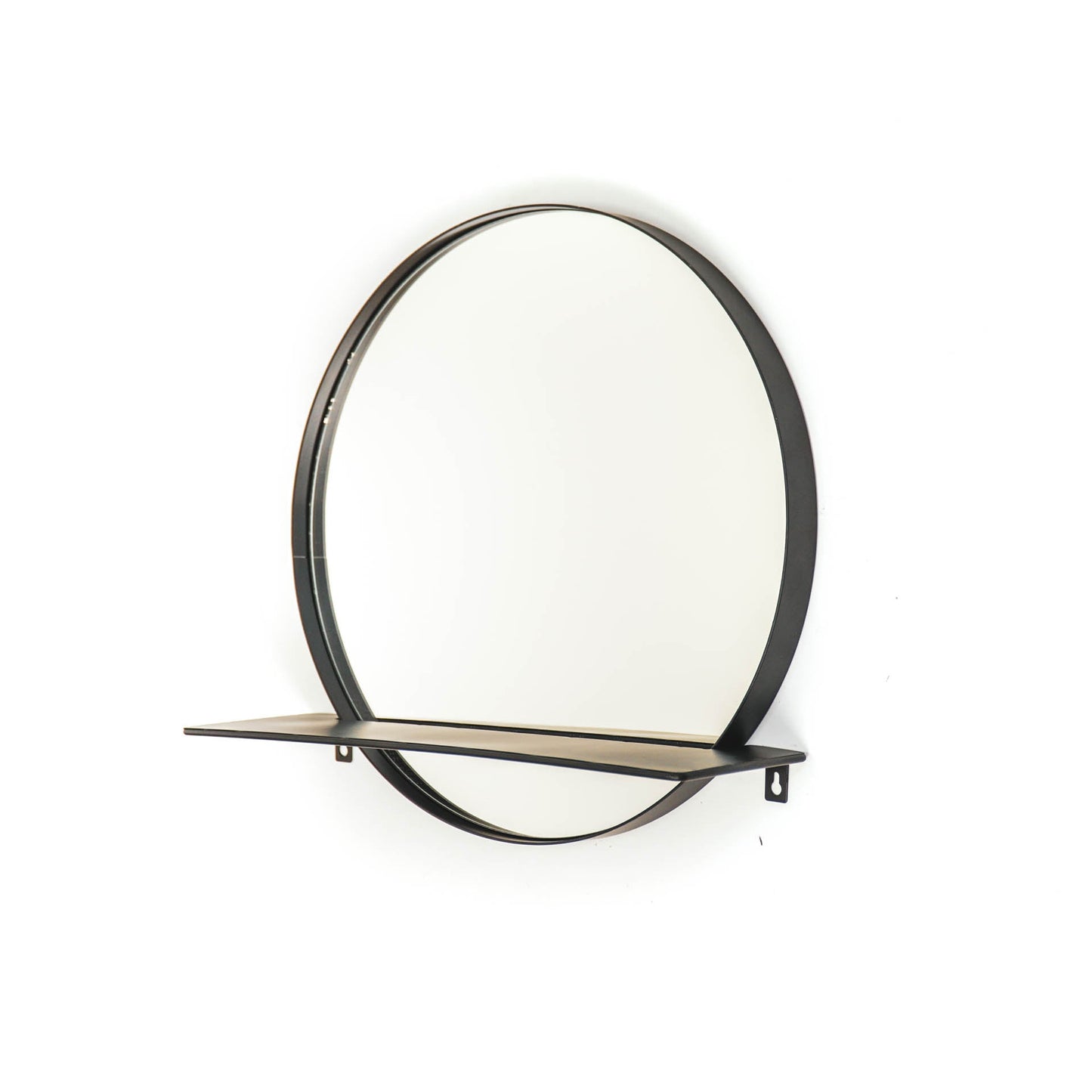 HV Ronde Metalen Spiegel met Plank - Zwart - Ø40cm
