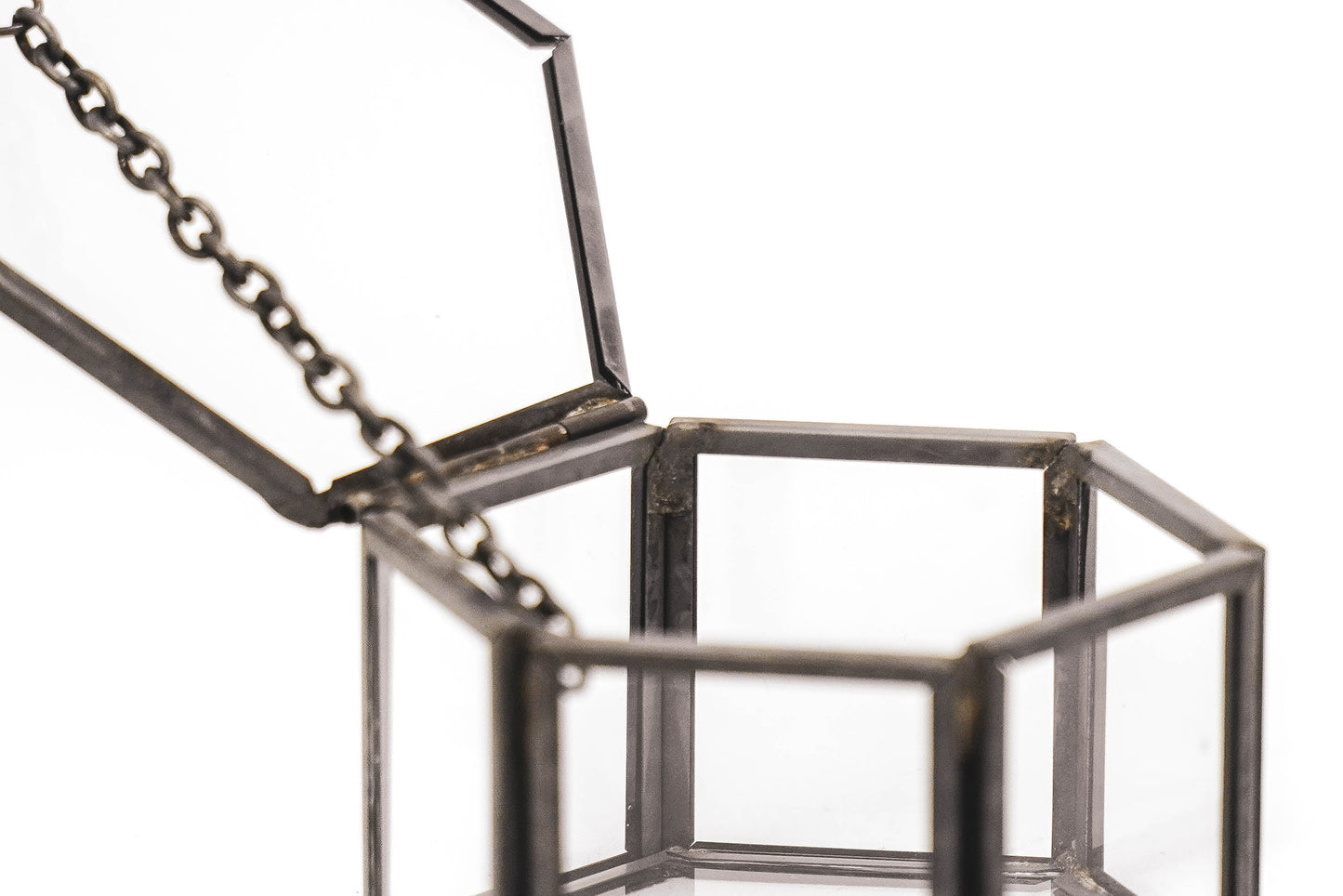 Opbergdoos - Zeshoek - Metaal/Glas - Zwart - 6x5,5x3,5cm