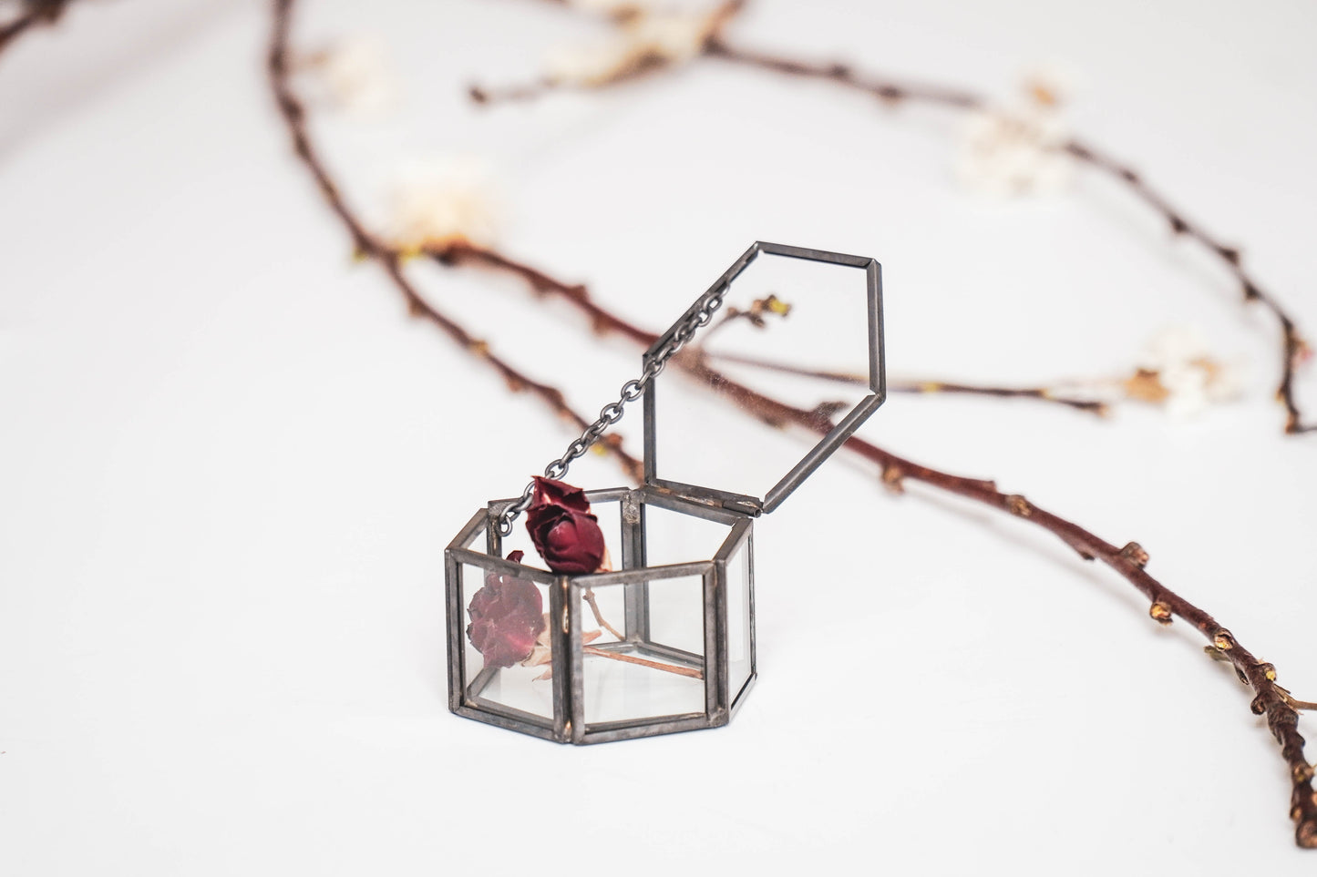 Opbergdoos - Zeshoek - Metaal/Glas - Zwart - 6x5,5x3,5cm