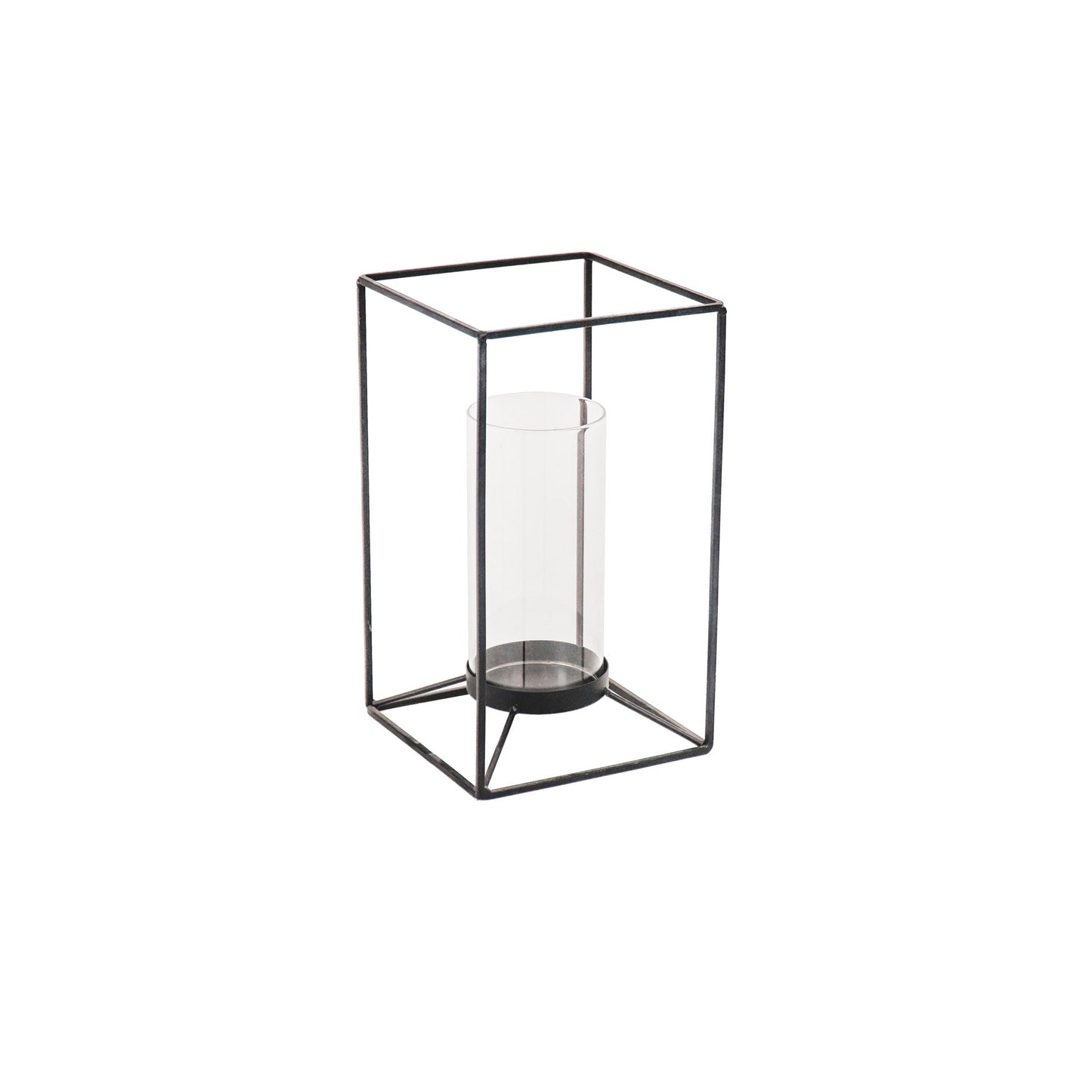 Lantaarn - Metaal/Glas - Zwart - 14,5x14,5x25cm