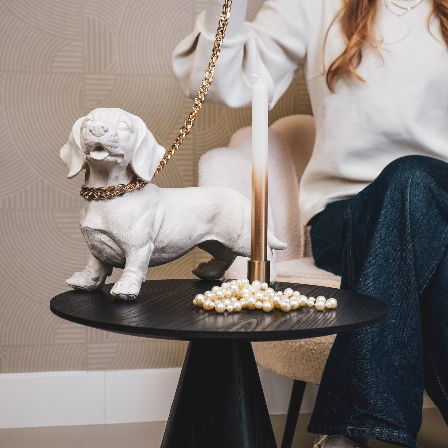 Ornament - Hond met hengels - Polyresin - Beige - 20x8x15cm