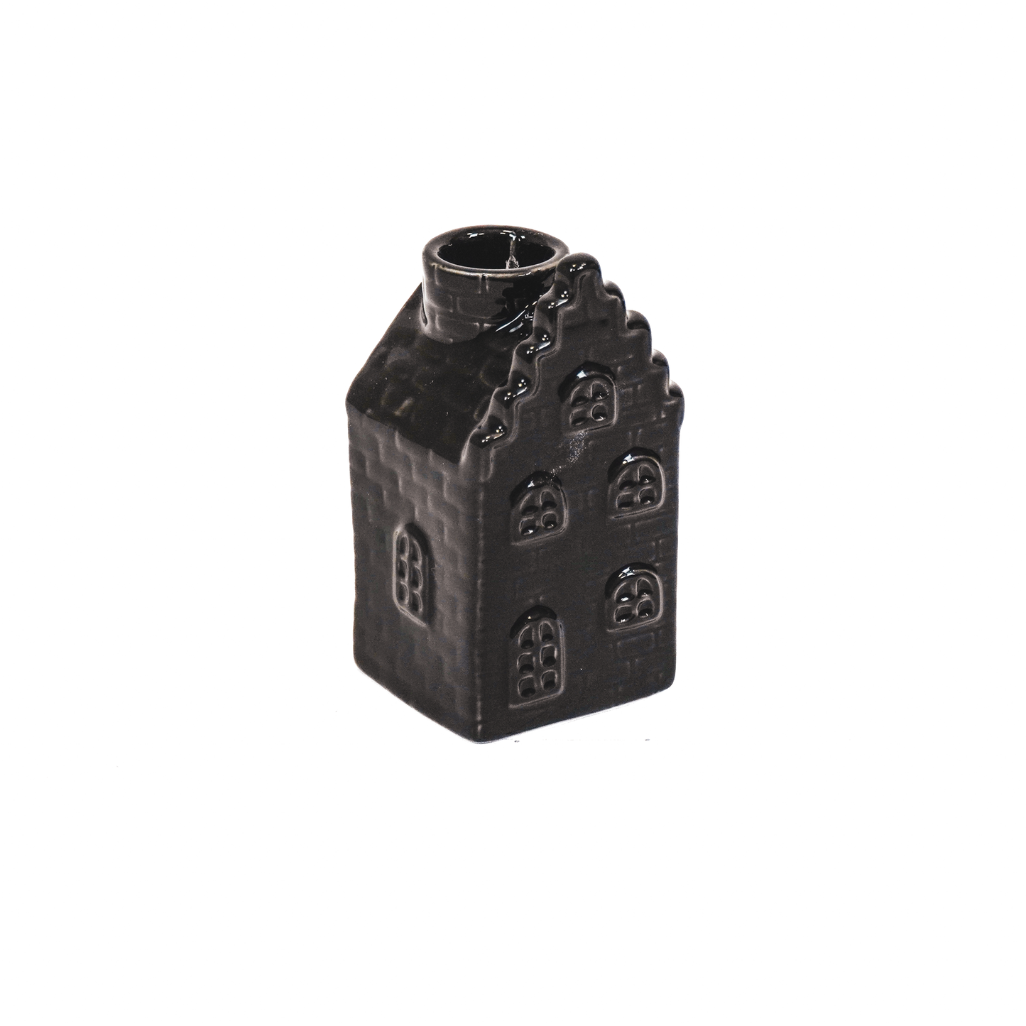 Kaarsenhouder - Huis - Keramiek - Zwart - 6x6x11cm