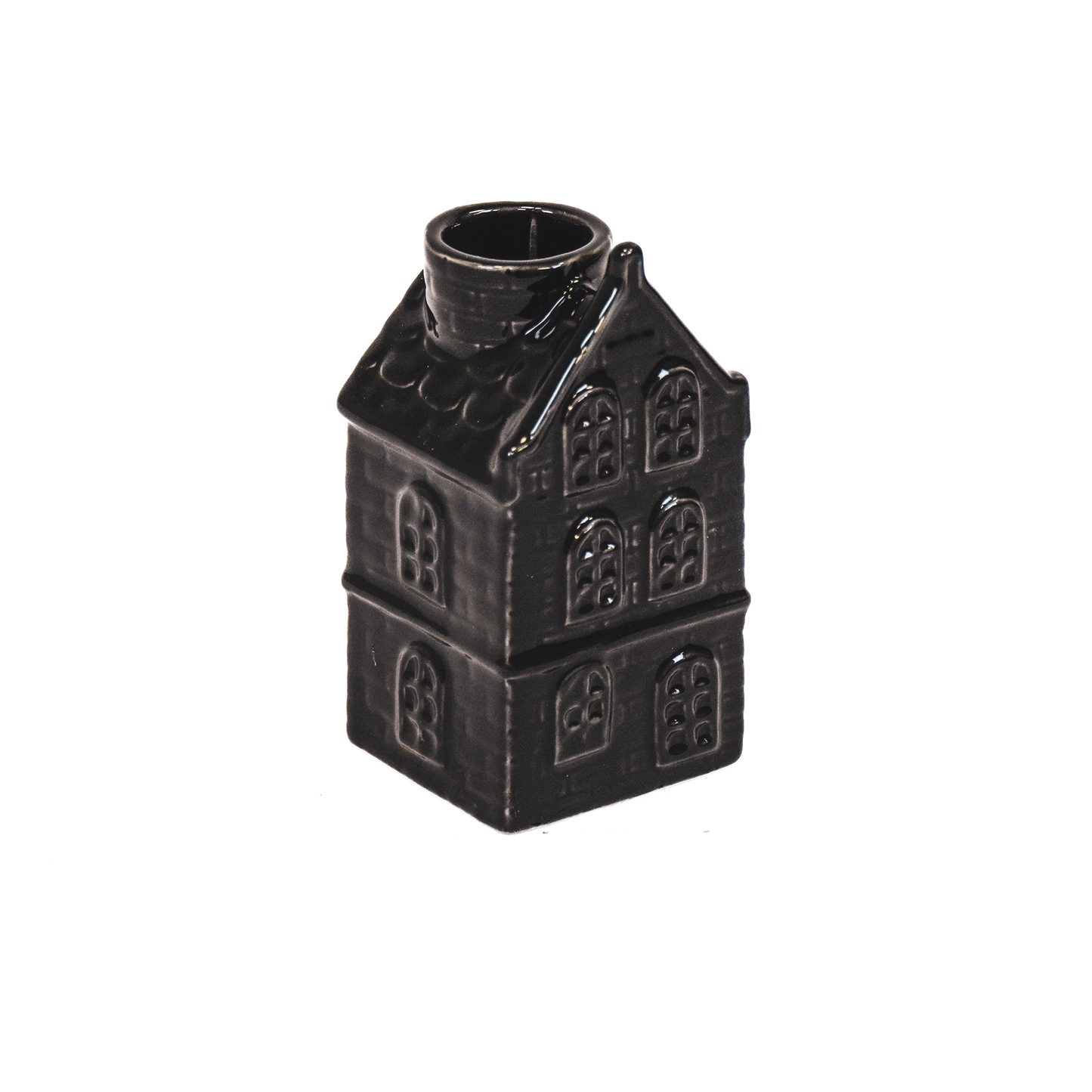 Kaarsenhouder - Huis - Keramiek - Zwart - 6x5,5x11cm