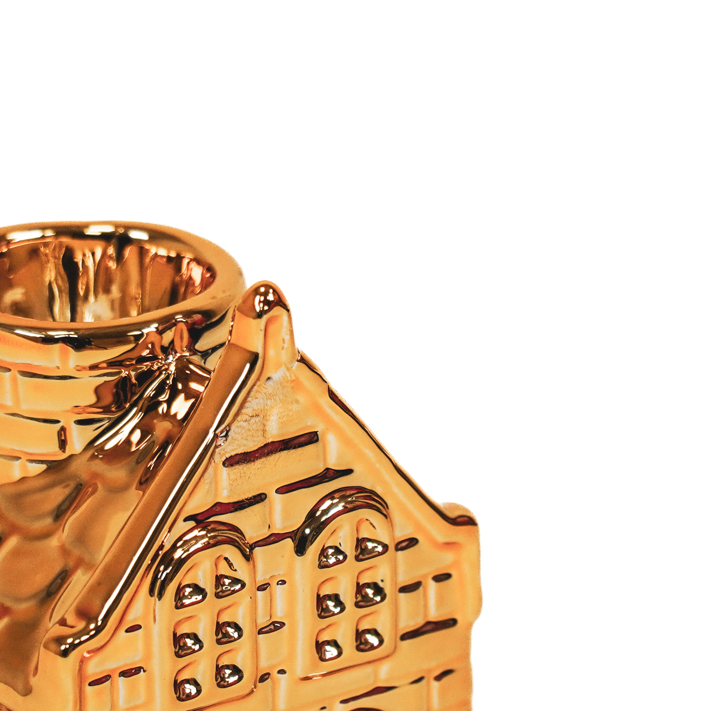Kaarsenhouder - Huis - Keramiek - Goud - 6x5,5x11cm
