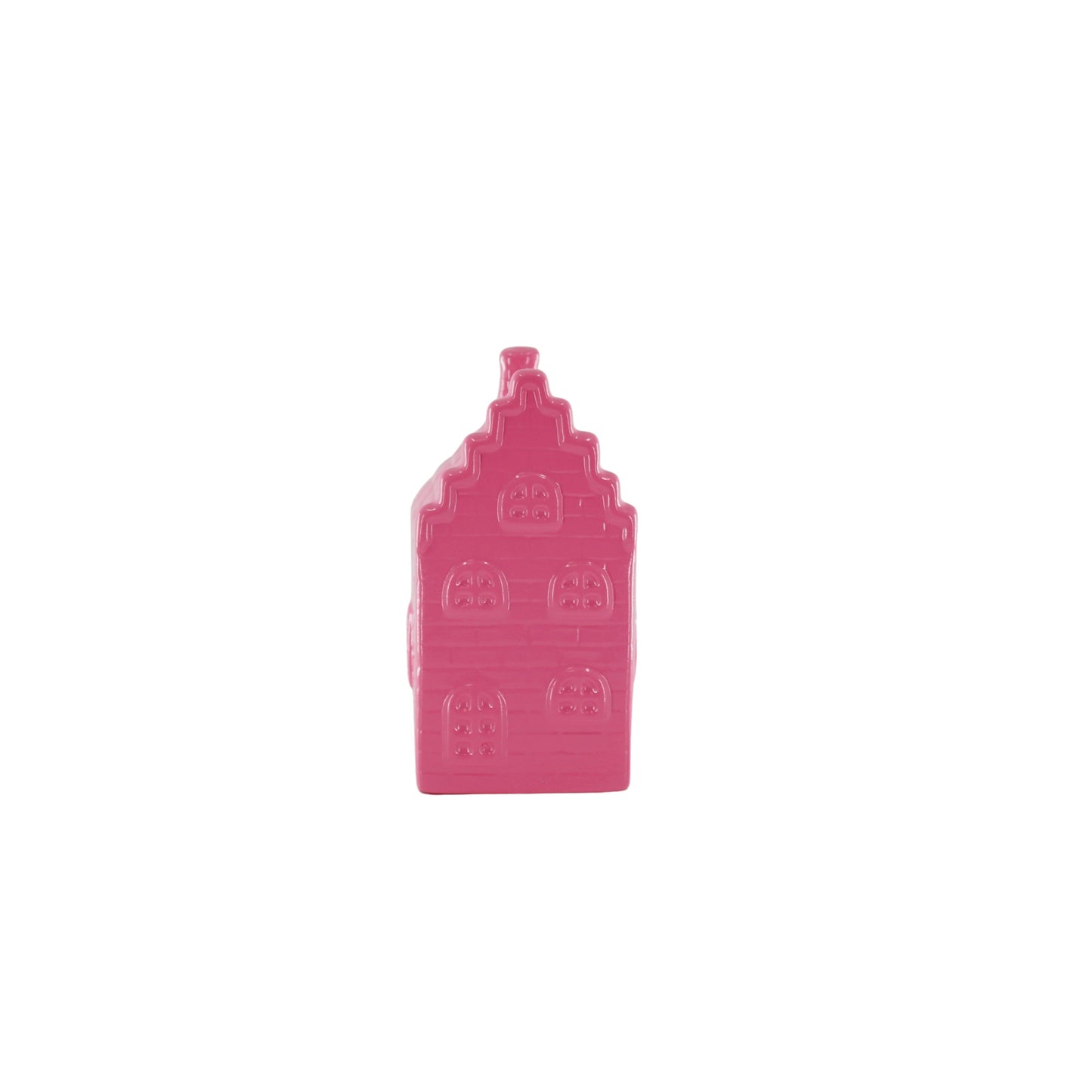 Ornament- Spaarpot - Huis - Keramiek- Neonroze - 7x7x13cm