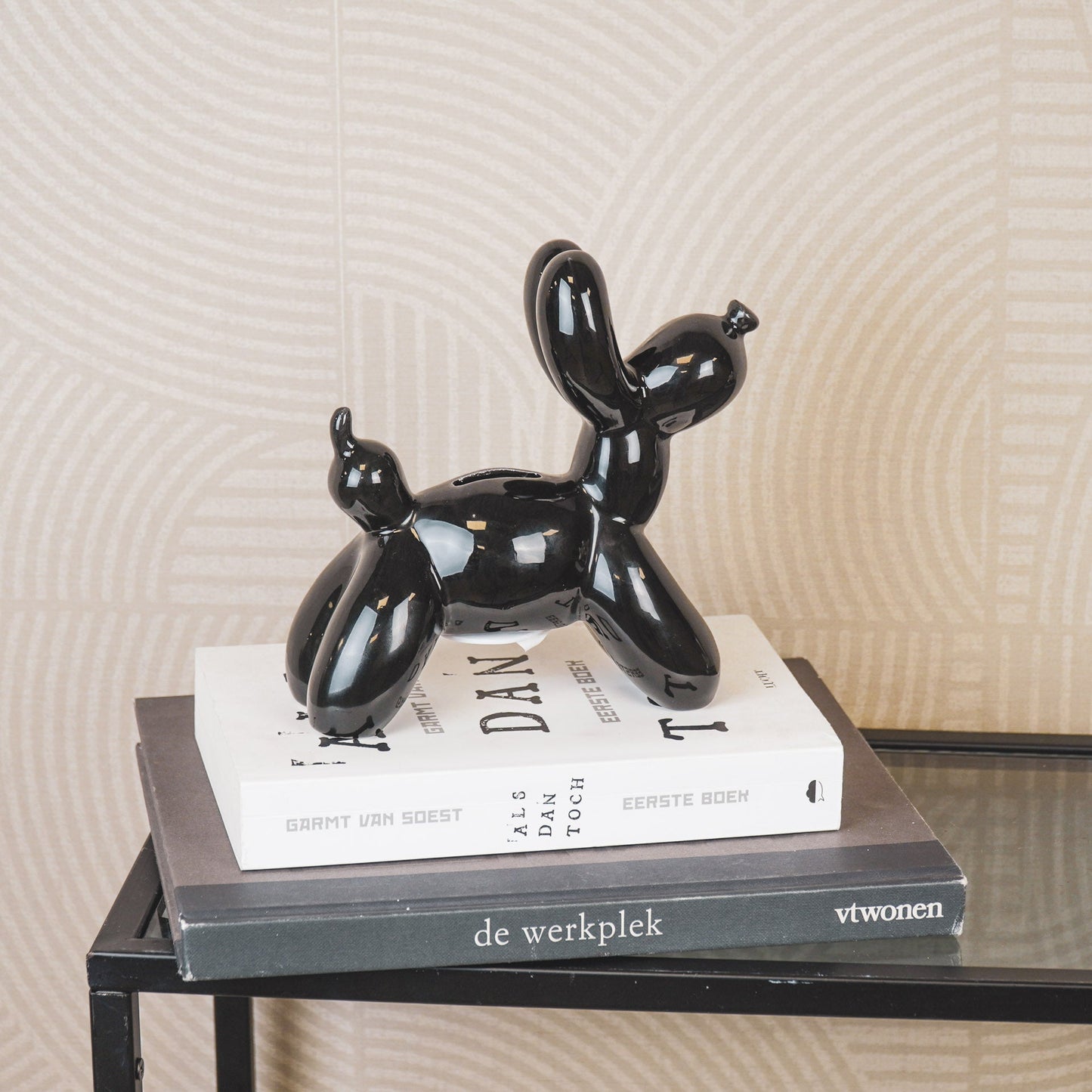 Ornament- Spaarpot Ballonhond- Keramiek- Zwart- 17x7x17cm