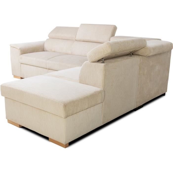 DAYTONA 5-zits omkeerbare converteerbare hoekbank - Beige ribfluweel - Opbergdoos - L 260 x H 94 x D 216 cm
