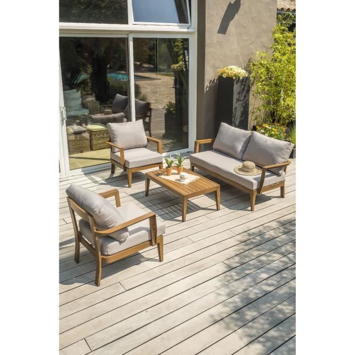 Lage tuinmeubelen - Aluminium - DCB GARDEN - 4 plaatsen - Houtlook - PORTOFINO