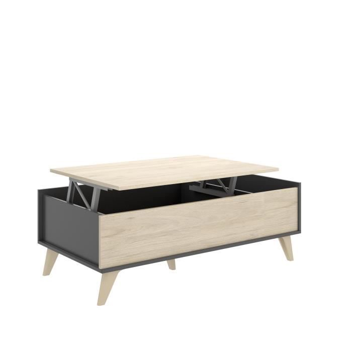 NESS woonkamerset: TV-meubel + Opklapbare salontafel - Melamine - Decor eiken en antraciet