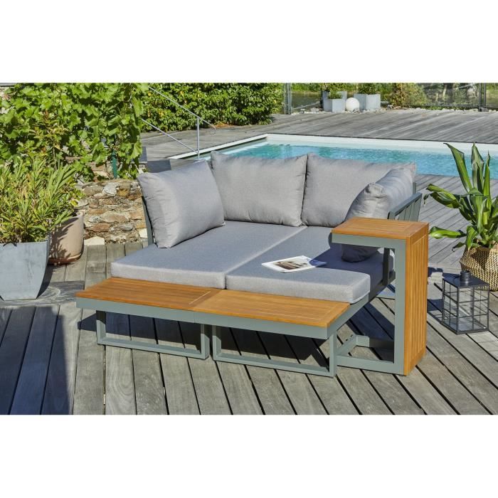 Modulair tuinmeubilair - Kaki - Acaciahout en aluminium - DCB GARDEN - 4 zitplaatsen - TOKYO