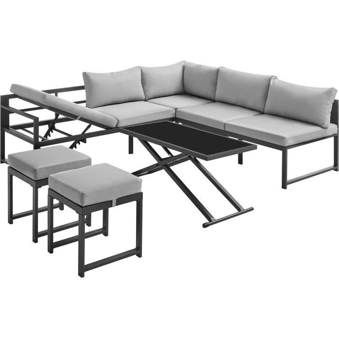 Tuinmeubelen met aluminium frame met kussens - 7 personen - Hipu - Grijs