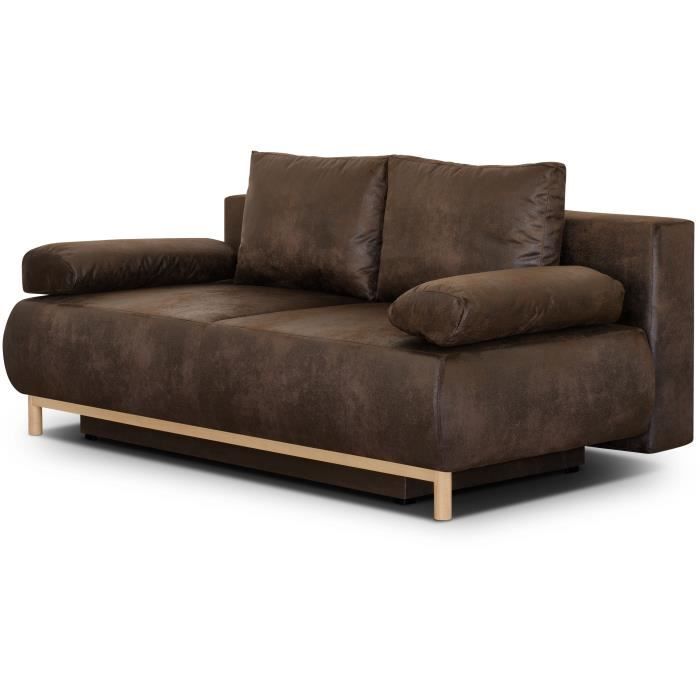 MIKA 3-zits slaapbank - Donkerbruin vintage leder - Opbergruimte - 192 x 84 x 93 cm