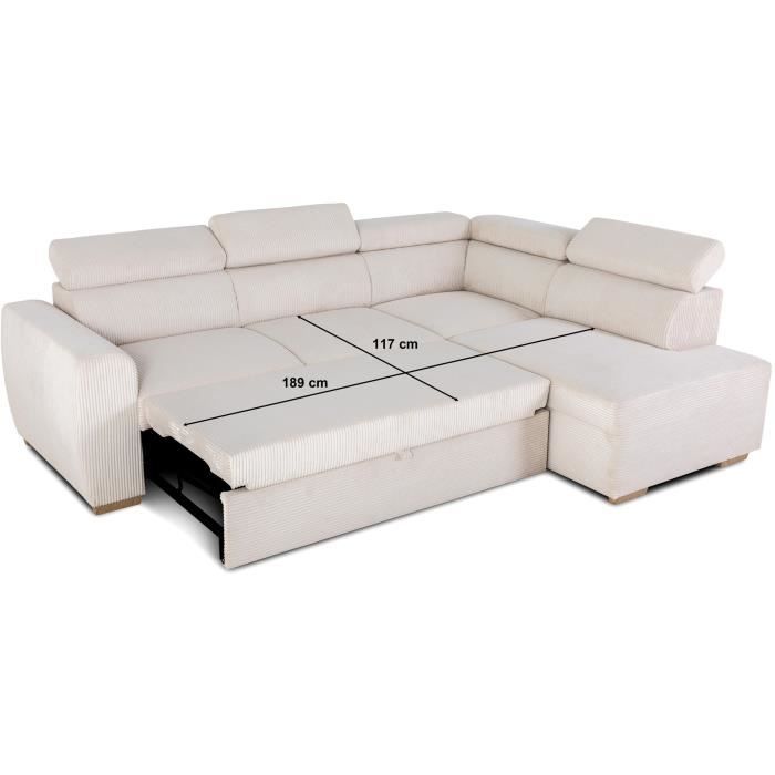 KELIO Omkeerbare hoekbank - 4 plaatsen - Beige ribfluweel stof - 245 x 184 x 87cm