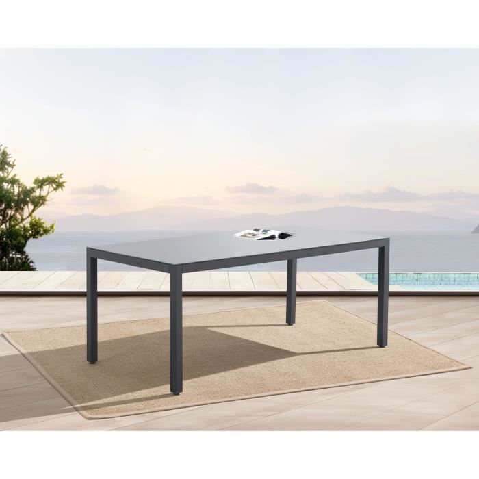 Tuinset: tafel 160 cm + 6 stoelen - Aluminium structuur - Antracietgrijs