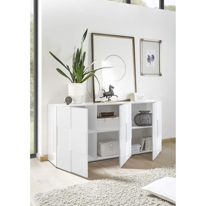 Dressoir met 3 deuren - Wit glanzend gelakt - L181xP42xH84 cm - MILANO