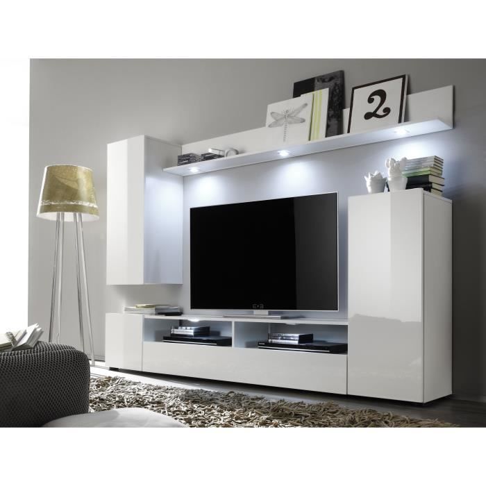 DOS TV-meubelset - 3 Deuren - LED - Mat en glanzend wit melamine - L208 x D33 x H165 cm