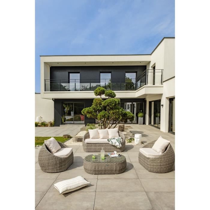 Lage tuinset - Grijs - Luxe half rond gevlochten hars - DCB GARDEN - 5 zitplaatsen - ISA