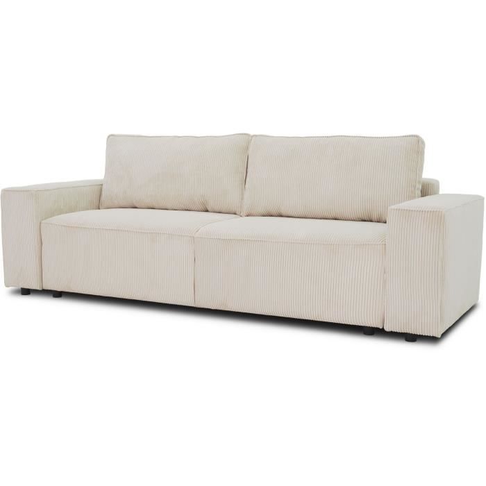 JOSH 4-zits vaste bank - Parel ribfluweel - 241 x 86 x 88 cm