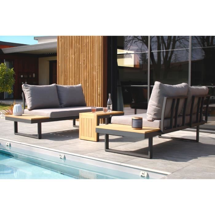Modulaire tuinmeubelen - Aluminium - DCB GARDEN - 4 plaatsen - TOKYO - Antracietgrijs en acaciahout