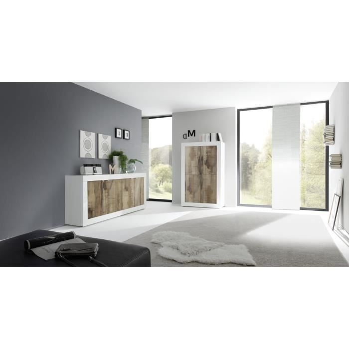 Dressoir - BASICO - 4 deuren - Wit eiken decor Pero - 207 x 86 x 43 cm