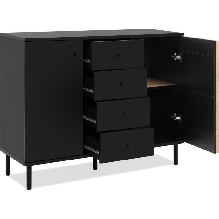 Dressoir - MONZA 01B - Zwart / Artisan eiken - 2 deuren - 4 laden - 118 x 90 x 40 cm
