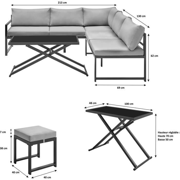 Tuinmeubelen met aluminium frame met kussens - 7 personen - Hipu - Grijs