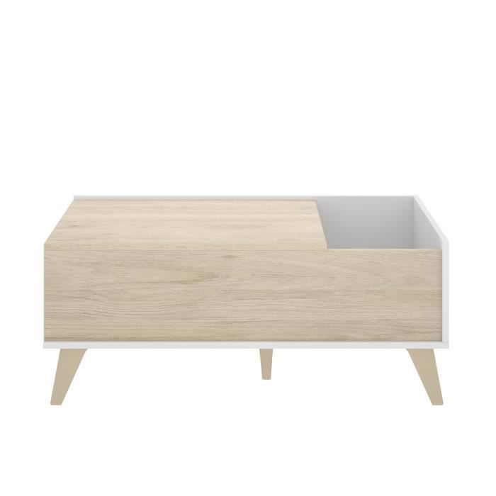 NESS woonkamerset: TV-meubel + Opklapbare salontafel - Melamine - Licht eiken en wit decor