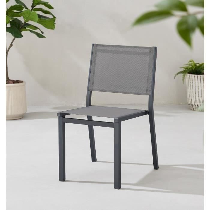 Tuinset: tafel 160 cm + 6 stoelen - Aluminium structuur - Antracietgrijs