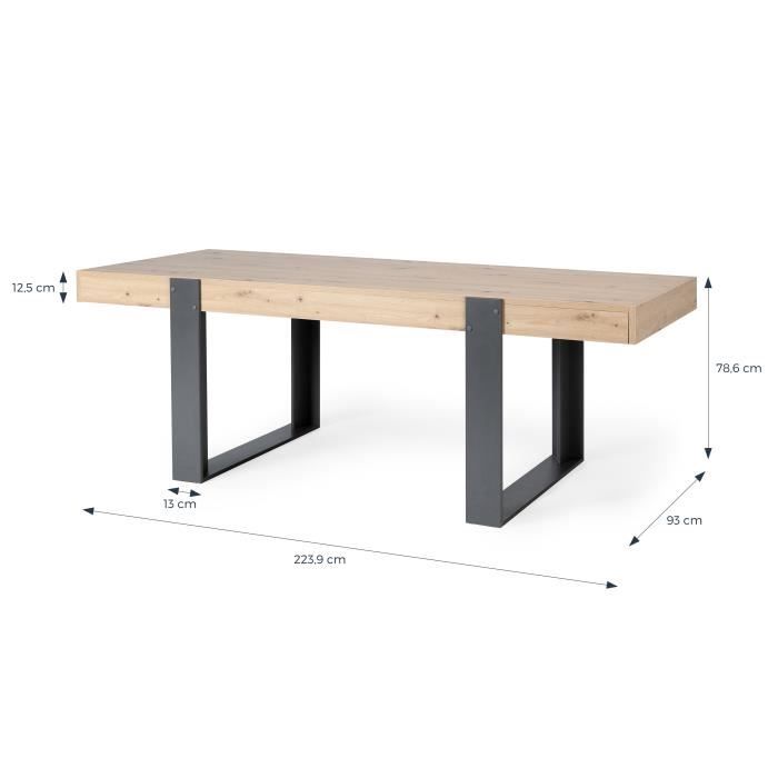 Eettafel - Vakman eiken en Shadow Grey decor - L 223,9 x D 93 x H 78,6 cm - LOFT