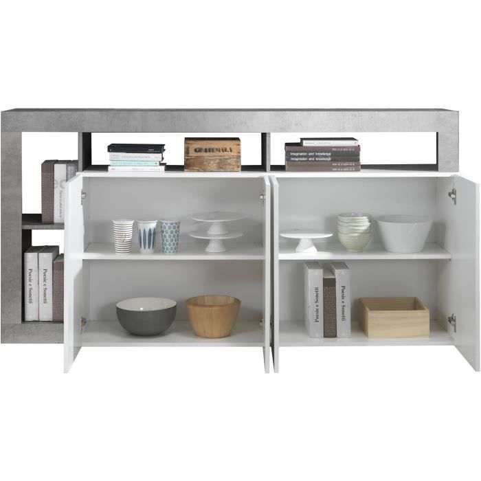 Maestro buffet - betonlook en glanzend gelakt wit - 4 deuren - l 184 x d 42 x H 93 cm