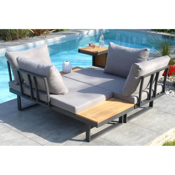Modulaire tuinmeubelen - Aluminium - DCB GARDEN - 4 plaatsen - TOKYO - Antracietgrijs en acaciahout