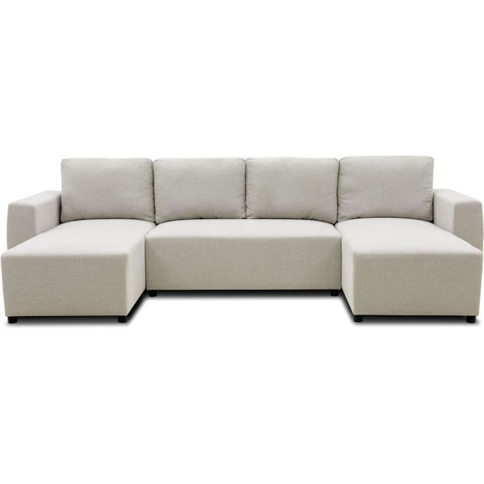 PHARELL 5/6-zits panoramische converteerbare hoekbank - Beige stof - Opbergdoos - L297 x D155 x H71/85 cm